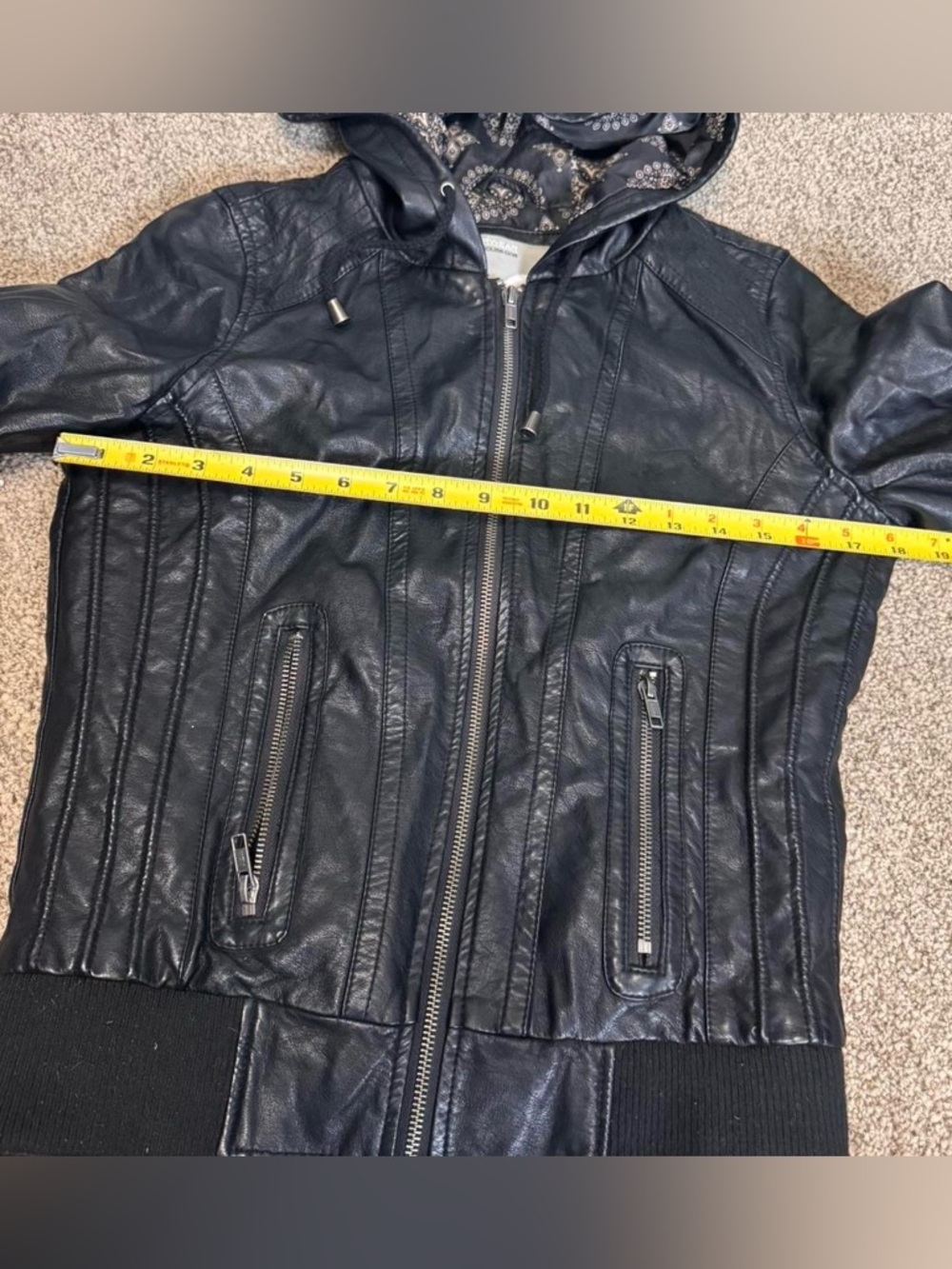 ❌SOLD❌ WarehouseY2K Black faux-leather bomber Jacket - Picture 7 of 8